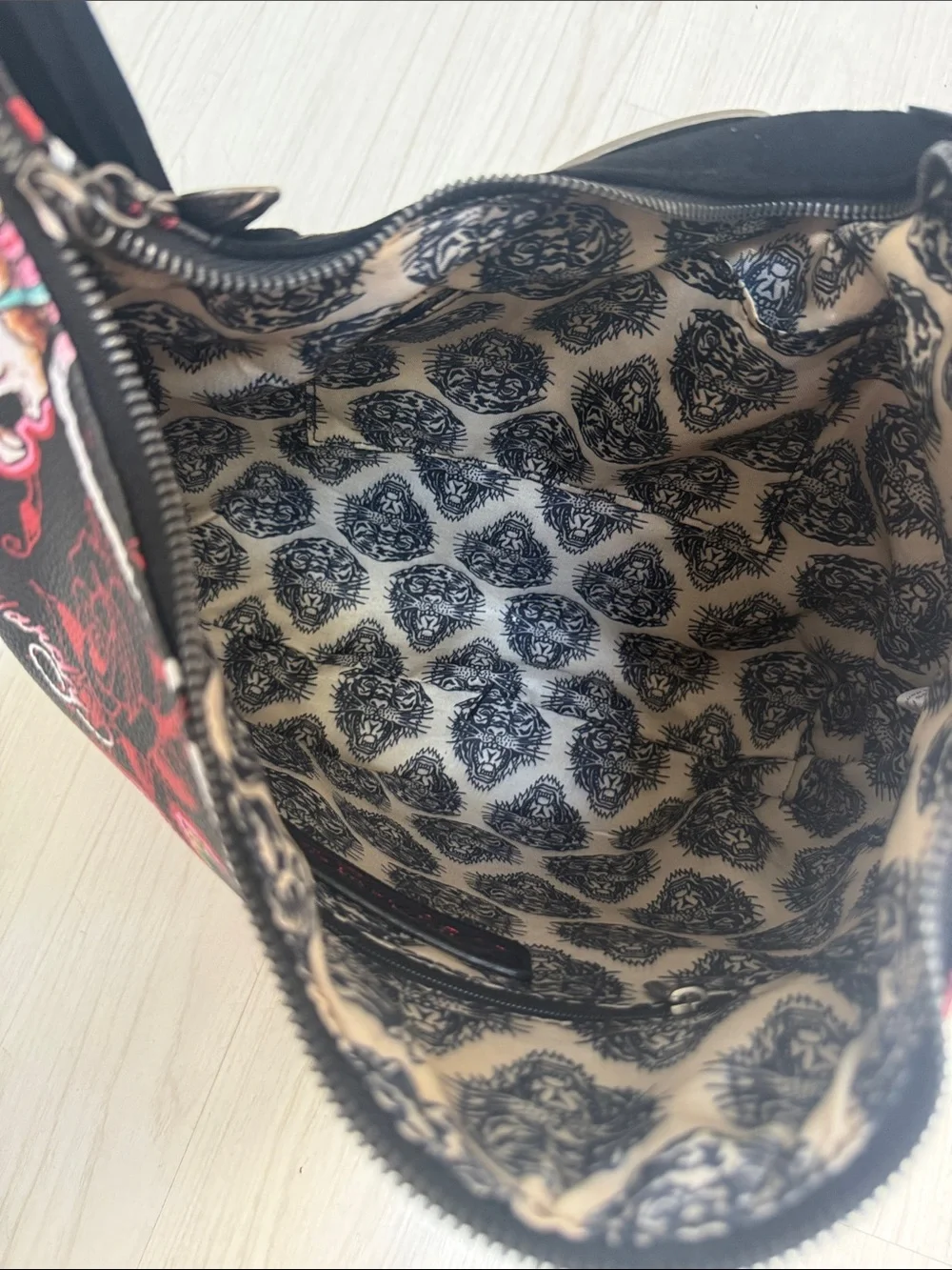 NWT Ed Hardy Skull & Rose Fringe Hobo
